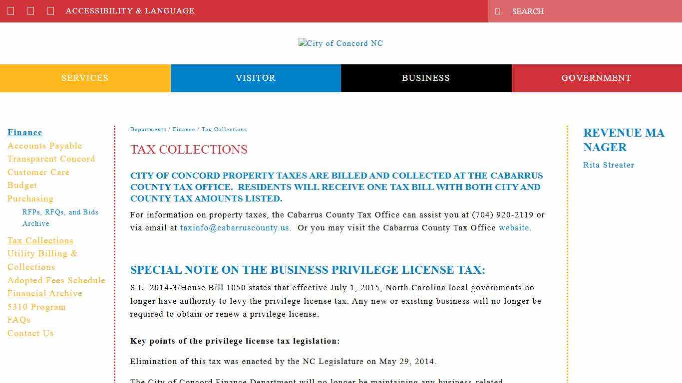 City of Concord NC > Departments > Finance > Tax Collections